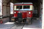 Im kleinen Lokschuppen des Bahnhof Asendorf steht das  Schweineschnäuzchen , der schmalspurige Wismarer Schienenbus des DEV.