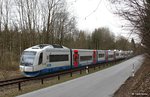 BOB 609 102-8 + 609 110-1, Bayerische Oberlandbahn Integral VT 102 Agatharied + VT 110 Holzkirchen (beide Bj. 1998, Integral Verkehrstechnik AG Jenbach) als BOB 86926 Bayrischzell - München Hbf., KBS 955 Bayrischzell - München, fotografiert bei Thalham 31.03.2014