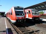 Die beiden 612 169  und 612  487 der DB, unterwegs als RE3449 „Franken-Sachsen-Express“ von Nrnberg nach Dresden, bei der Ausfahrt in Marktredwitz. Rechts der ltere Pendolino 610 012.
10.05.2008  Marktredwitz
