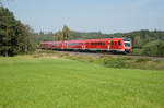 612 481 mit dem RE3432 von Hof nach Nürnberg bei Martinlamitz, 07.09.2016