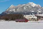 612 007 fährt in Richtung Oberstdorf. Im Hintergrund der verschneite Grünten und Altstätten. 13.12.17