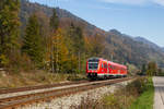 Kurz vor Oberstaufen auf dem Weg nach Wangen (Allgäu). Ein DB Regio 612. 19.10.18