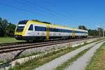 Zwischen Bad Schussenried und Aulendorf befindet sich 612 106 als RB 52866 auf der Fahrt von Ulm nach Sigmaringen (09.09.2020).