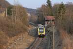 Von Ulm kommend fhrt 612 554 am 25.03.2022 bei Dietfurt als RE 55 /3222 nach Donaueschingen