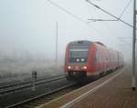 Am 20.02.2008 kam im dicken Nebel 612 023 als Leerfahrt duch den Bahnhof Artern. Auf der Strecke Erfurt-Sangerhausen wird diese Baureihe nicht planmig eingesetzt. 