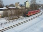 Winterstimmung in Mnchberg als 612 674-2 als RE Hof-Wrzburg kurz vor der Einfahrt in Mnchberg unterwegs ist  