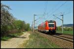 612 097 ist am 28.04.2012 als Franken-Thringen-Express RE 4989 nach Lichtenfels im Einsatz, grade hat der Zug Jena verlassen.