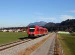 Der 612 573 als RE nach Oberstdorf am 29.11.2014 unterwegs bei Langenwang (Schwab).