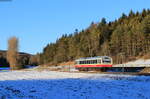 VT 129 der SAB als SAB 88204 (Engstingen - Schelklingen) bei Oberheutal 14.1.22