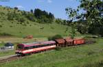 VT 43 der HzL mit einem Fotozug bei Gomadingen 18.8.11