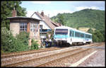 628286 passiert hier am 26.5.1990 um 10.32 Uhr das alte Stellwerk Alsenz auf der Fahrt nach Neustadt an der Weinstraße.