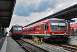 628 438 der Westfrankenbahn mit DBm Design als RB nach Burghausen(Oberbay). Mühldorf(Oberbay), Mai 2019