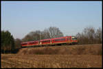 Ein Triebwagen Pärchen der Baureihe 628 ist hier nahe Hasbergen am 21.3.2005 als Überführungsfahrt in Richtung Münster unterwegs. 