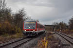 628 686/928 673 als RB nach Schwäbisch Hall-Hessental am 01.12.19 bei der einfahrt in Waldenburg(Württ)
