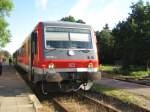 Die Regionalbahn bestehend aus einem 628/928 'er steht in Schneverdingen (KBS 123 Heidebahn) zu Abfahrt bereit.