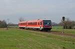 Am 19.03.23 war 628 225 der CLR auf dem Weg nach Wörlitz, hier passiert er soeben Griesen. Da die Triebwagen der DWE noch zur HU waren kam die Wanderdüne zum Einsatz.