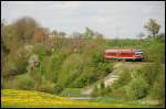 628 340 ist unterwegs nach Ulm Hbf. Aufgenommen am 03.Mai 2008 bei Goldshfe.