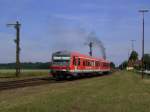 Der 628 628 am 21.06.2008 bei der Einfahrt in Tssling als RB von Burghausen Nach Mhldorf. 