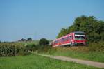 628 340 ist am Nachmittag des 30.08.08 unterwegs als RE 22539 von Ellwangen nach Ulm Hbf, aufgenommen bei Unterkochen an der Brenzbahn (KBS 757).