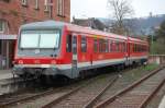 Der Ludwigshafener 628 259 ist am 10.4.2010 soeben in seinem Zielbahnhof Bad Bergzabern angekommen, von wo aus er etwa 20 Minuten spter wieder nach Winden (Pfalz) aufbrechen wird.