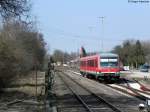 08.03.2011: 628 213 verlaesst als RB 38470 (Bruchsal-Germersheim) den Bahnhof Phillipsburg (Baden).