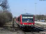 08.03.2011: 628 213 fhrt als RB 38475 (Germersheim-Bruchsal) im Bahnhof Phillipsburg ein und wartet auf den RE 3858 nach Mainz.