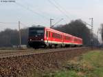 24.03.2011: 628 217 fhrt mit einem weiteren 628 die morgendliche RB 38457 Germersheim- Graben-Neudorf - Bruchsal - Karlsruhe. Aufgenommen zwischen Weingarten und Karlsruhe-Durlach.