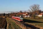 628 559 und 628 639 sind am 30.12.2013 bei Stumpfenbach auf dem Weg von Altomünster nach Dachau.