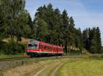 Der 628 593 als Sonderzug nach Füssen am 19.07.2014 unterwegs bei Leuterschach.