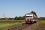 Der ehemals auf der Gäubodenbahn eingesetzte 628 423-6 ist nun seit einiger Zeit in Mühldorf tätig. Bei Altötting wurde er am 28.08.14 auf seinem Weg zur Stadt am Inn verewigt.