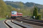 628 510 mit RE17 auf dem Weg nach Hagen Hbf. bei der Einfahrt in den Bahnhof Arnsberg am 22.04.2016