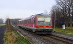 628 660 beim kurzen Halt im Hp Glesch. Der Wagen fuhr am 20.12.16 einen der zwei Kurzpendel-Umläufe der RB 38 Horrem - Bedburg.