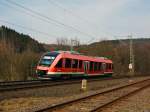 640 013 ein LINT 27 der DreiLnderBahn als RB 95 (Siegen - Betzdorf - Au ), hier am 17.03.2012 bei Betzdorf-Bruche.