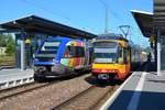 Am sonnigen Samstag, den 29.06.2019 kam es im Bahnhof Wörth (Rhein) zu dieser deutsch-französischen Begegnung mit der ca. 15 Minuten verspäteten RB 81457 (RWRT - XFSTG) und S 84742 (RSL - RWRTK).