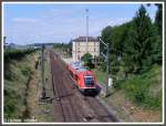 Beringen Bad Bf am 02.08.2008 R 31247 nach Schaffhausen mit 641 002 fuhr aufgrund von Bauarbeiten auf dem Gegengleis aus. 