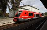 Hier 641 022-9 als RB52 (RB16210) von Erfurt Hbf. nach Leinefelde, bei der Ausfahrt am 20.8.2014 aus Bad Langensalza.