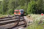 642 237 fhrt am 10.06.09 in den Bahnhof Weipert (Tschechisch Vejprty) ein.