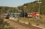 642 701-7, 354 195 und 742 343-7 am 26.09.2009 im Bahnhof Johanngeorgenstadt.