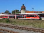Aus Stendal eingefahren ein Desiro der Elbe Saale Bahn im Bahnhof von Rathenow am 13.10.2011 
