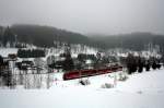 642 179 und 642 042 als RE26078  Skizug  Graslitz - Leipzig in Zwota-Zechenbach, 18.2.012.