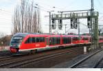 RE 2 bestehend aus zwei Desiro Triebwagen (vorne 642 146) fährt am Morgen des 14. Februar 2014 am Bahnhof Dresden - Freiberger Straße in Richtung Hauptbahnhof vorbei.