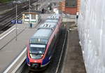 Die Euregiobahn (RB20) von Stolberg-Rheinland-Hbf nach Düren steht in Stolberg-Rheinland-Hbf.