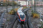 Zwei Euregiobahn (RB20) kommen aus Geilenkirchen nach Aachen-Hbf und fahren gleich in den Aachener-Hbf ein.