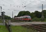 RB 38 in Grevenbroich am 16.8.2017 am Bü Blumenstraße. 