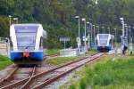 Zugkreuzung auf dem UBB Bahnhof in Bansin.