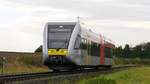 Ein GTW der HLB auf dem Weg nach Friedberg zwischen Beienheim und Dorheim. Aufgenommen am 3.10.2017 9:35