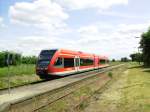 Im Bahnhof Herzberg (Mark) prsentiert sich am 04.06.2012 ein 646 von DB-Regio, der Bahnhof ist immernoch mit einem Fahrdienstleiter besetzt und besitzt ber 3 zweibegriffige Formsignale mit originellen Kurbelksten fr diese. Der 646 kam von Lwenberg (Mark), seit dieser Woche Montag (11.06.2012) verkehren die Zge aufgrund von Bauarbeiten ber Neuruppin (im Rcken des Fotografen).