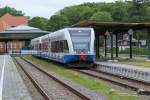 RB 29426 steht abfahrbereit auf dem Bahnhof des Seebades Heringsdorf und wird in wenigen Augenblicken nach Züssow abfahren. - 27.05.2014