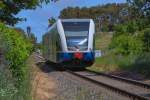 Stadler GTW der UBB auf seiner Fahrt zum Bahnhof Swinemünde Centrum.