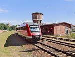 Einfahrt 648 120 als RE 6 von Berlin Gesundbrunnen in den Bahnhof Wittstock (Dosse) am 24. Juli 2019. 